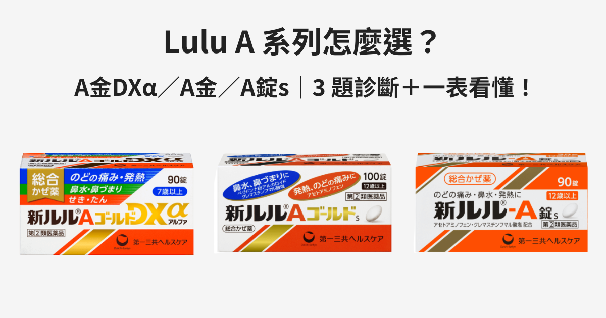 Lulu（ルル）A 系列：A金DXα／A金／A錠s 外盒並排（2025 年版）