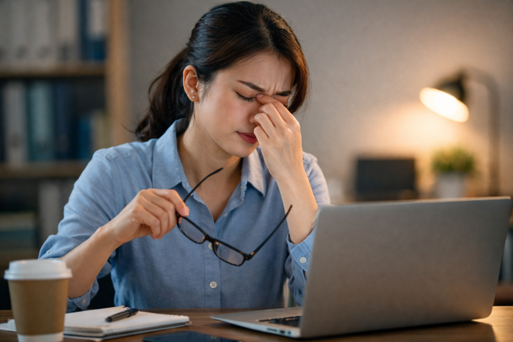 長時間用眼造成的眼睛疲勞示意