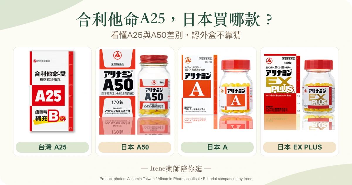 台灣合利他命A25與日本A50、A、EX PLUS實際外盒比較