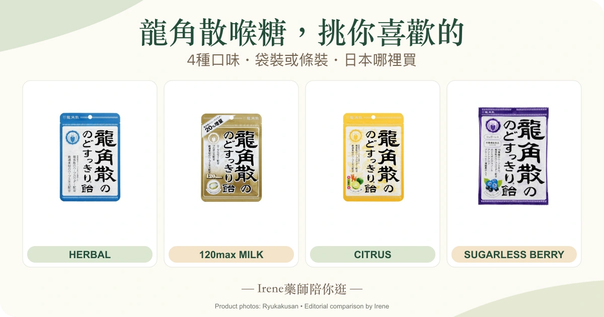龍角散喉糖4種口味的日本外袋比較