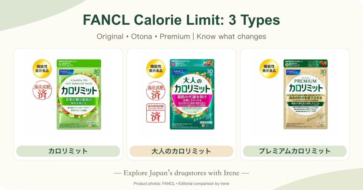 Actual packages of FANCL Calorie Limit, Otona and Premium