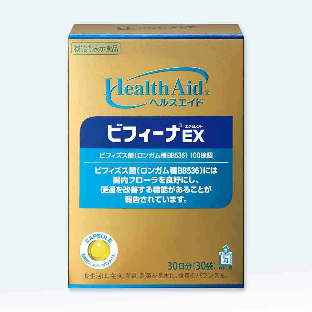 森下仁丹Health Aid Bifina EX日本30日分30袋金色包裝,標示BB536雙歧桿菌100億個
