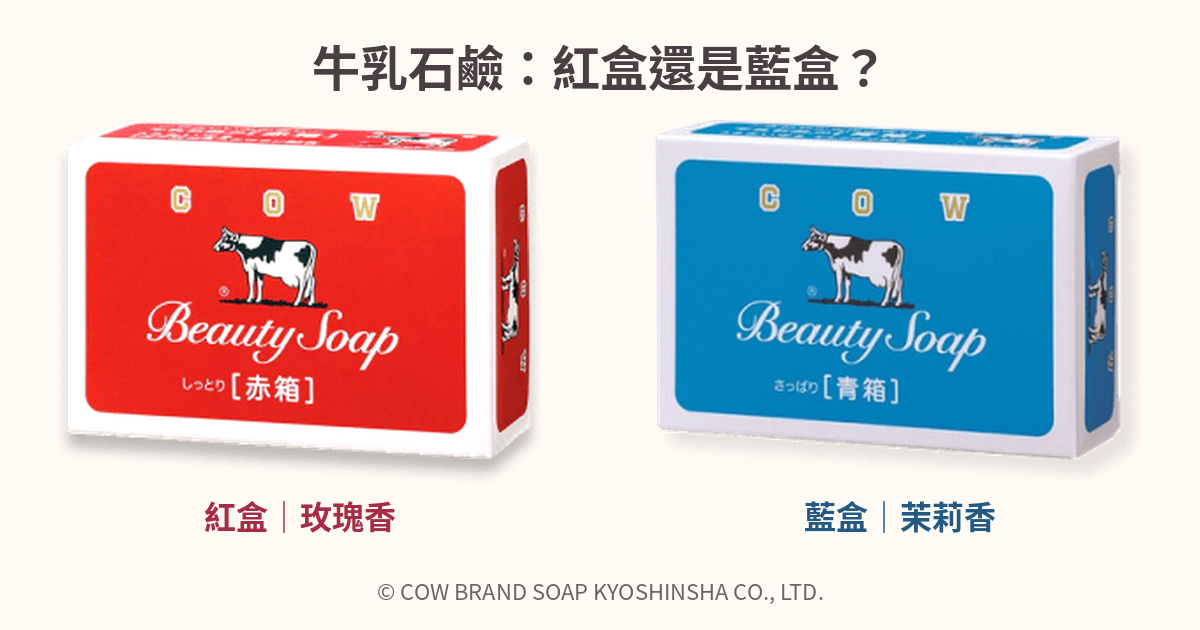 牛乳石鹼日本紅盒與藍盒85 g包裝比較