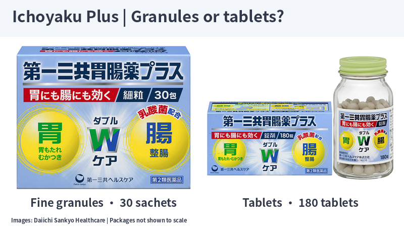 Official Daiichi Sankyo Ichoyaku Plus 30-sachet and 180-tablet packages