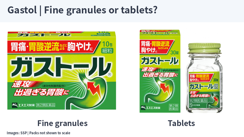 Official Gastol fine granules and tablet packages