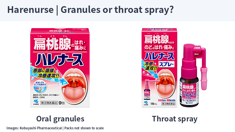 Harenurse oral granules and Harenurse throat spray official packages