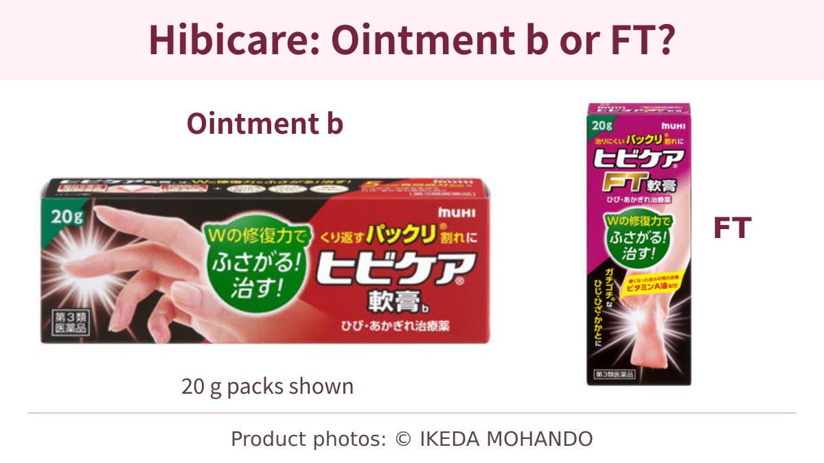 Current Japanese 20 g Hibicare Ointment b and FT boxes compared