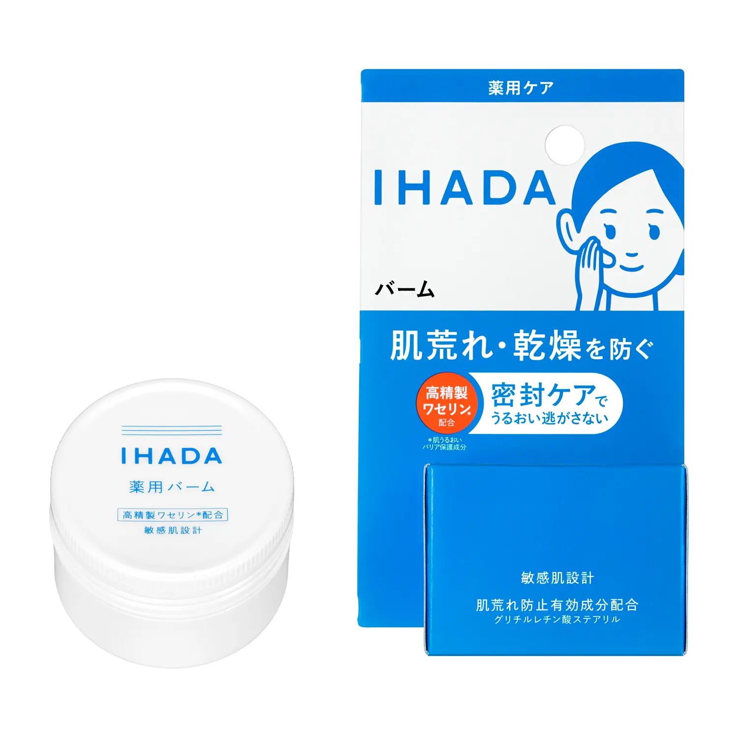 IHADA藥用Balm日本現行深藍外盒與白色圓罐,20g