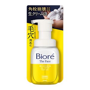日本 Bioré The Face Smooth Clear 泡洗顏 200mL 本體,黃色瓶身與白色按壓頭