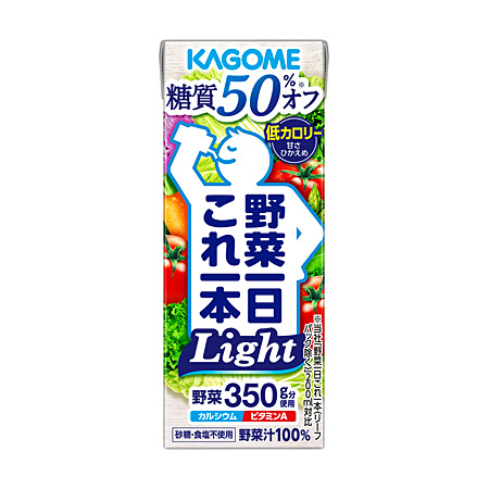 可果美野菜一日これ一本 Light 200 mL紙盒，藍色字樣
