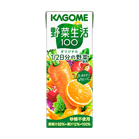 可果美野菜生活100 Original 200 mL紙盒，蔬菜汁88%現行配方