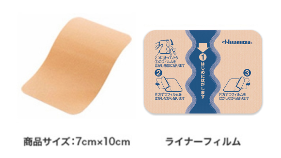 Official example showing the patch and its three-part release liner