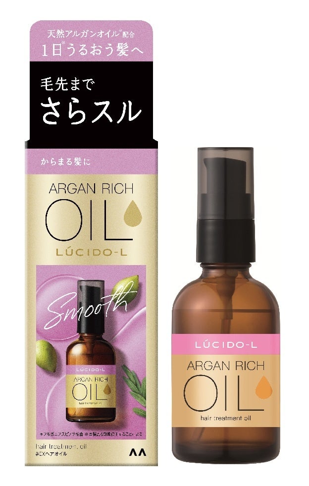 粉紅色LUCIDO-L EX Hair Oil日本版60mL外盒與瓶身