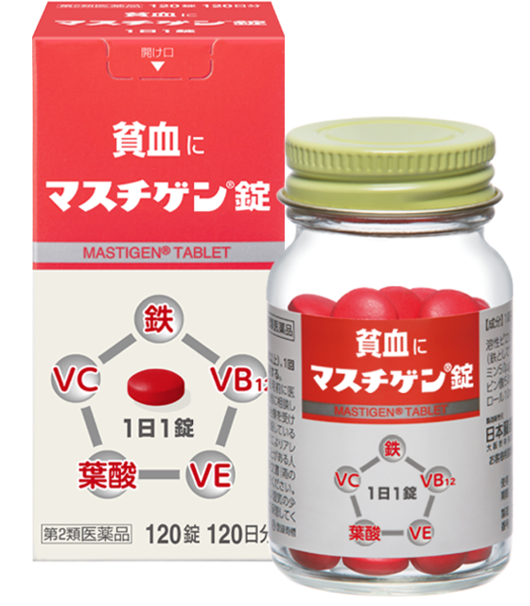 成人用マスチゲン錠120錠完整官方產品圖/日本臓器製薬。