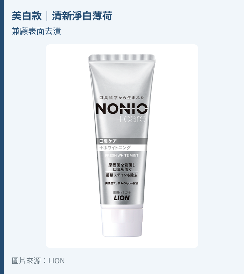 日本NONIO美白款|清新淨白薄荷牙膏完整管身包裝