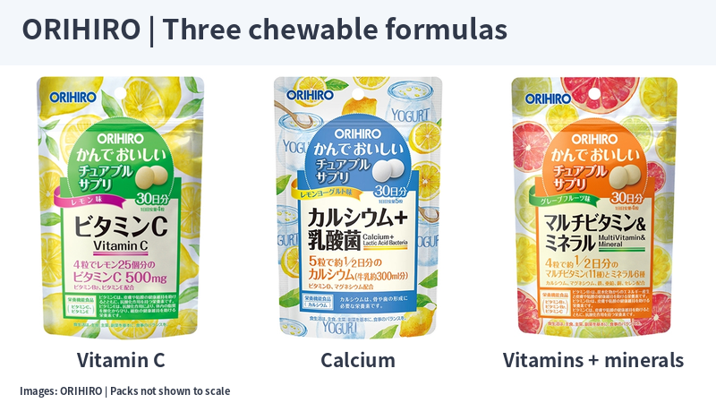 ORIHIRO Vitamin C, Calcium and Multivitamin and Mineral chewable bags