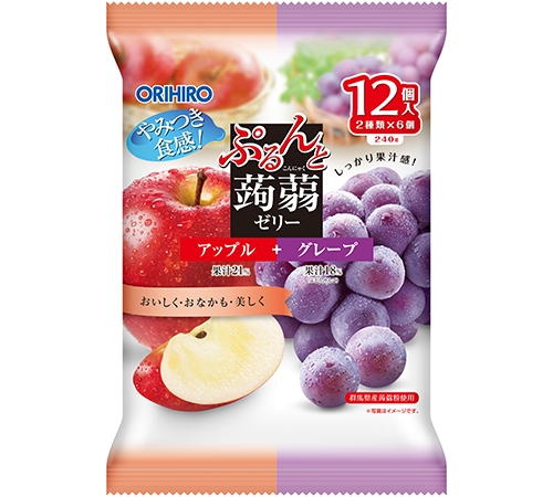 ORIHIRO蘋果＋葡萄迷你蒟蒻果凍外袋，12入