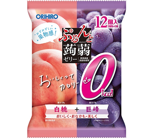 ORIHIRO零卡白桃＋巨峰迷你蒟蒻果凍外袋，12入