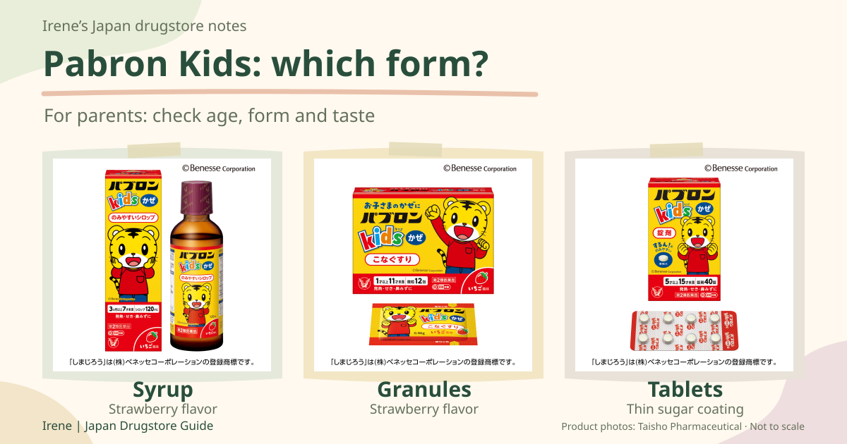 Pabron Kids syrup, granules and tablets in their original packs.