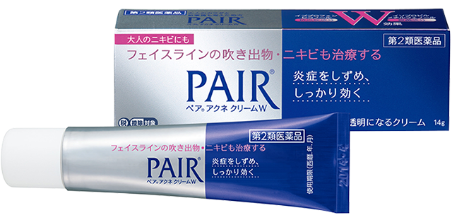 日本PAIR痘痘膏W 14 g的完整外盒與軟管，日文品名為ペアアクネクリームW