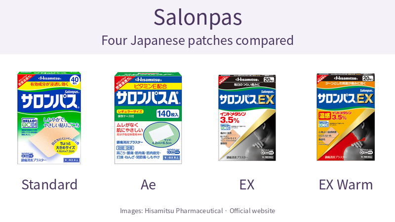 Salonpas Standard, Ae, EX and EX Warm cartons