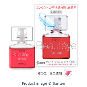 參天Beauteye Contact完整外盒與標示Contact的紅色藥液瓶身