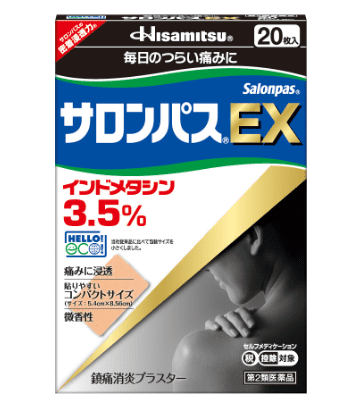 日本撒隆巴斯EX20片外盒,標示indomethacin 3.5%