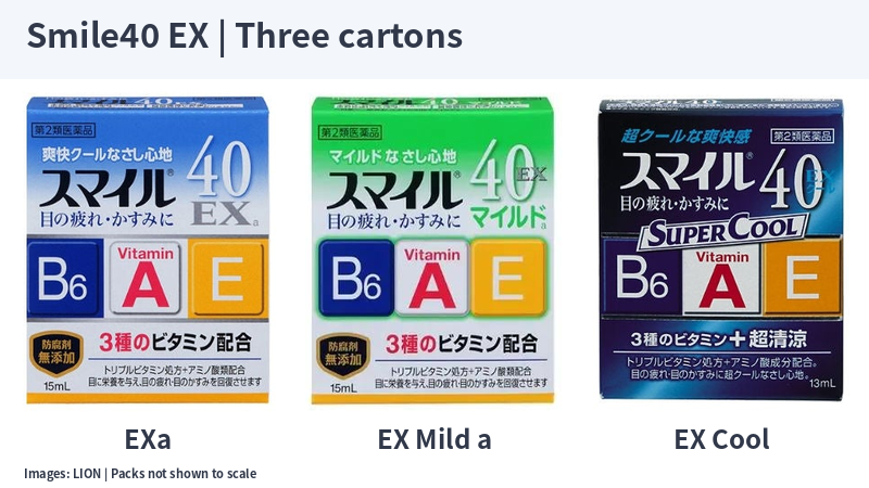Lion Smile40 EXa, EX Mild a and EX Cool cartons