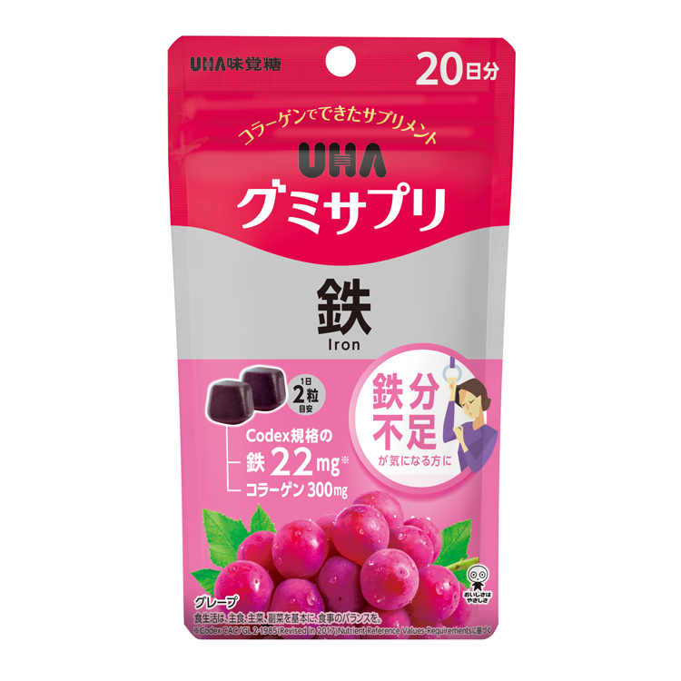 UHA味覺糖鐵軟糖葡萄口味20日分日本袋裝,標示鐵22mg
