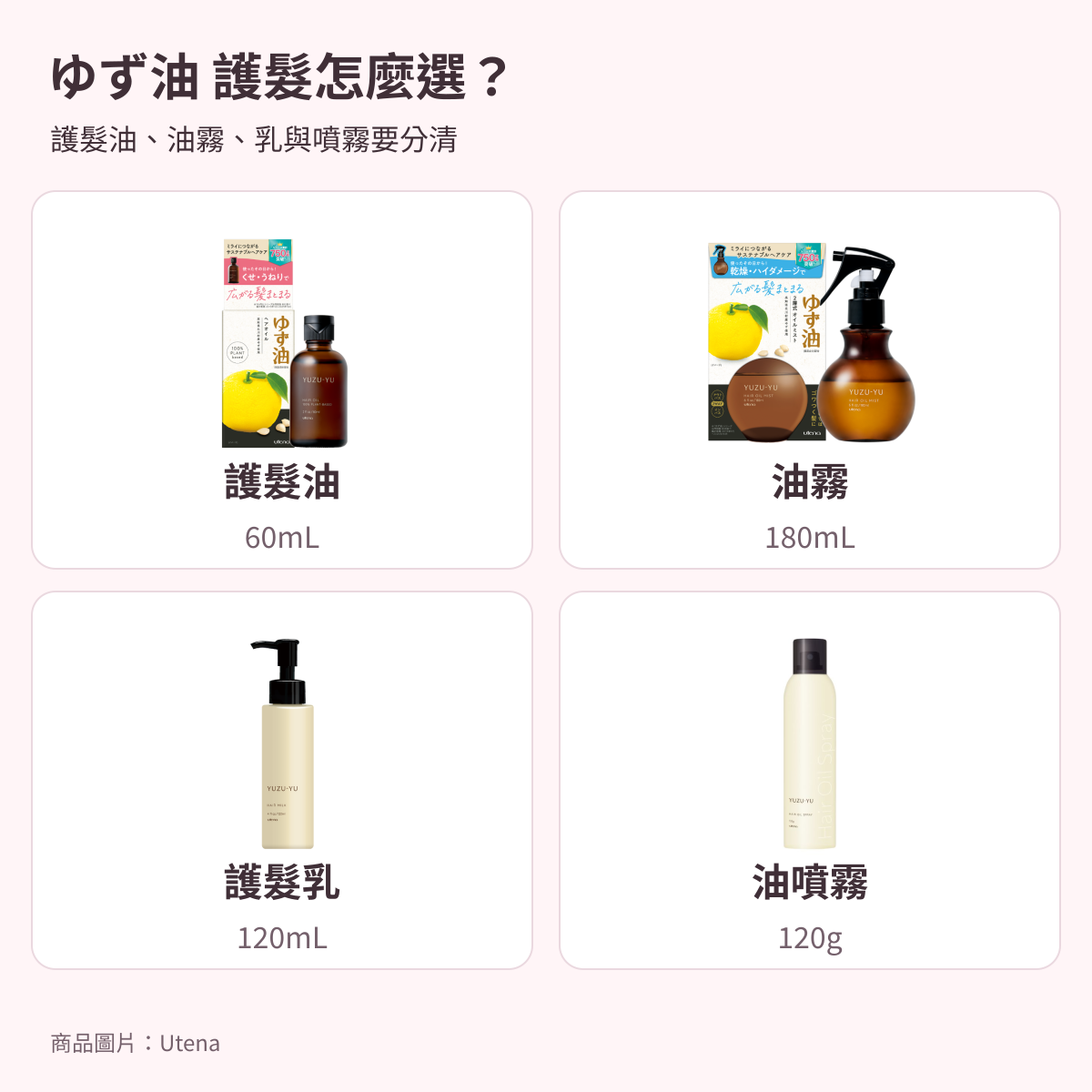 佑天蘭ゆず油護髮油、雙層油霧、護髮乳與油噴霧比較